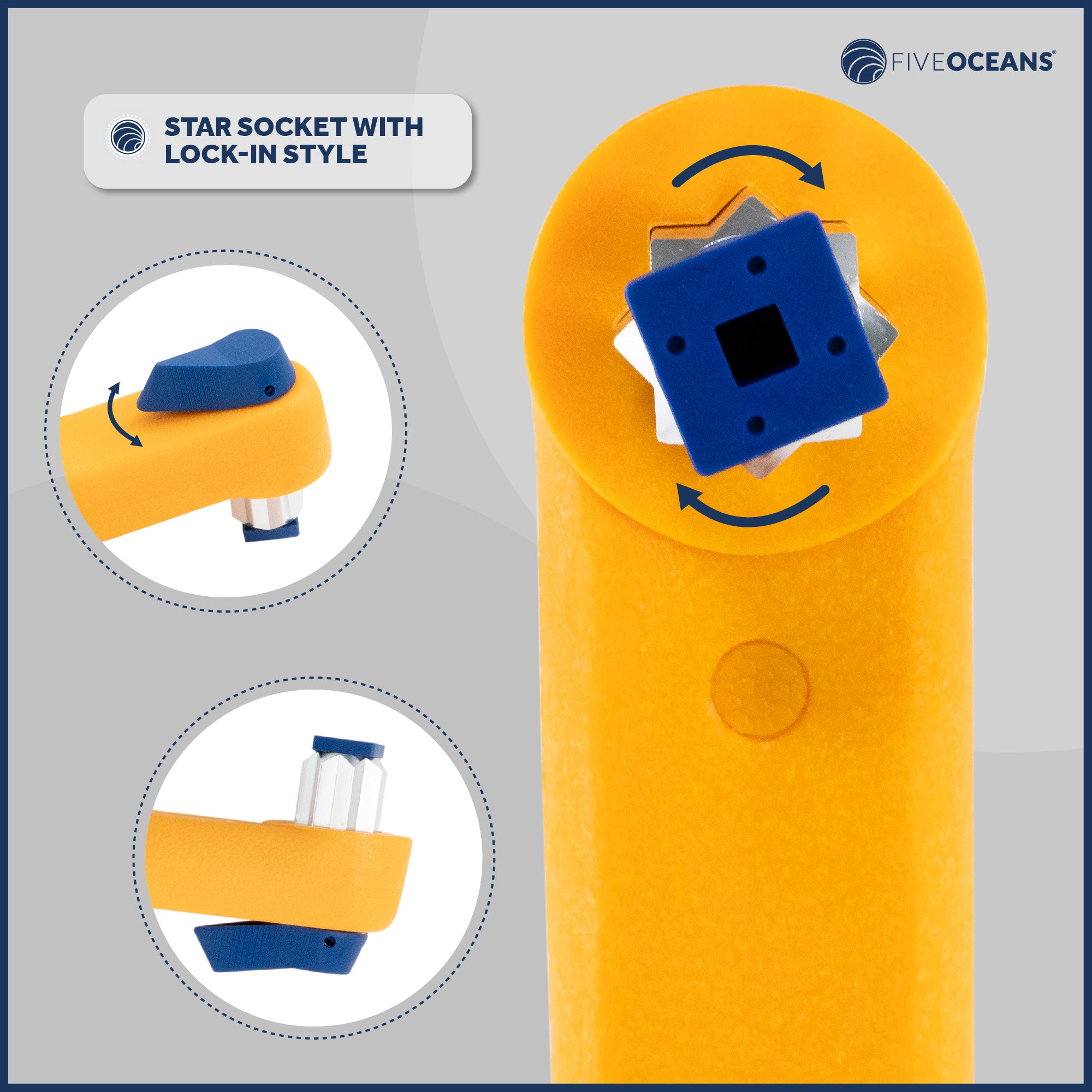 8" Sailboat Winch Handle, Universal Floating Lock-in Mechanism, Orange/Blue - FO86