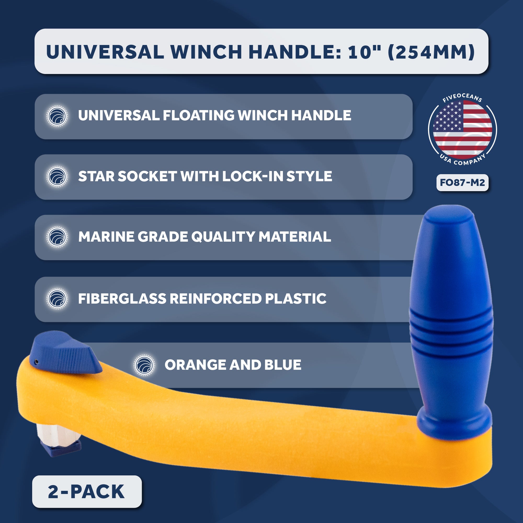 10" Universal Floating Lock-in Winch Handle, Orange/Blue, 2-Pack - FO87-M2