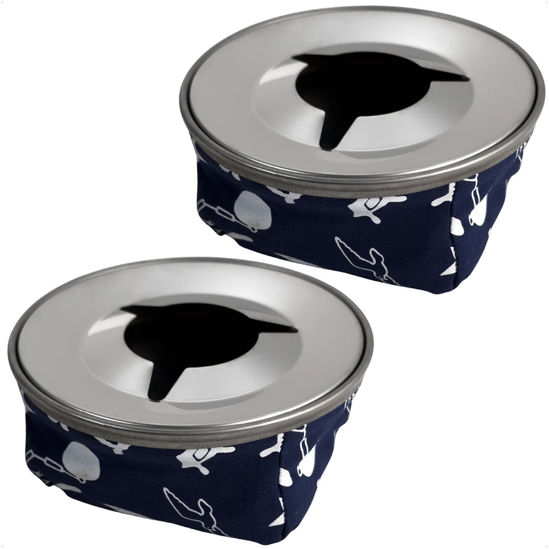Windproof Ashtray, Blue, Stainless Steel & Fabric, 2-Pack - FO101-M2 - Five Oceans