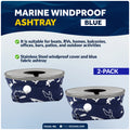 Windproof Ashtray, Blue, Stainless Steel & Fabric, 2-Pack - FO101-M2 - Five Oceans