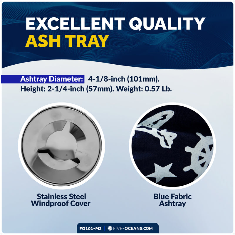 Windproof Ashtray, Blue, Stainless Steel & Fabric, 2-Pack - FO101-M2 - Five Oceans