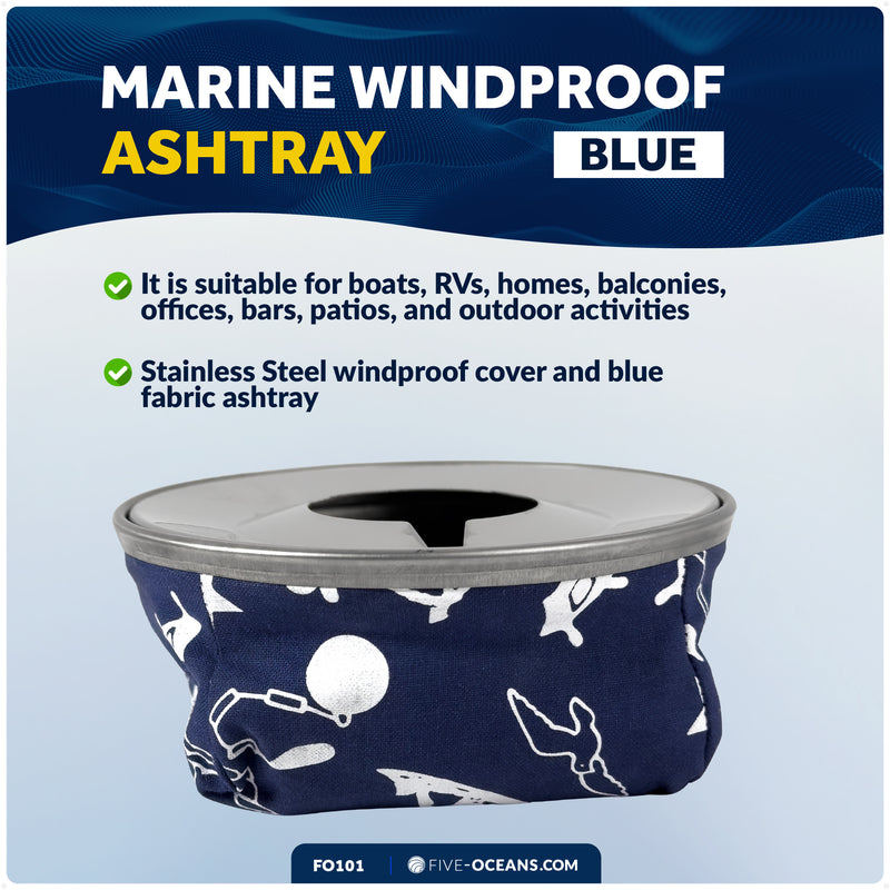 Windproof Ashtray, Blue, Stainless Steel & Fabric - FO101 - Five Oceans