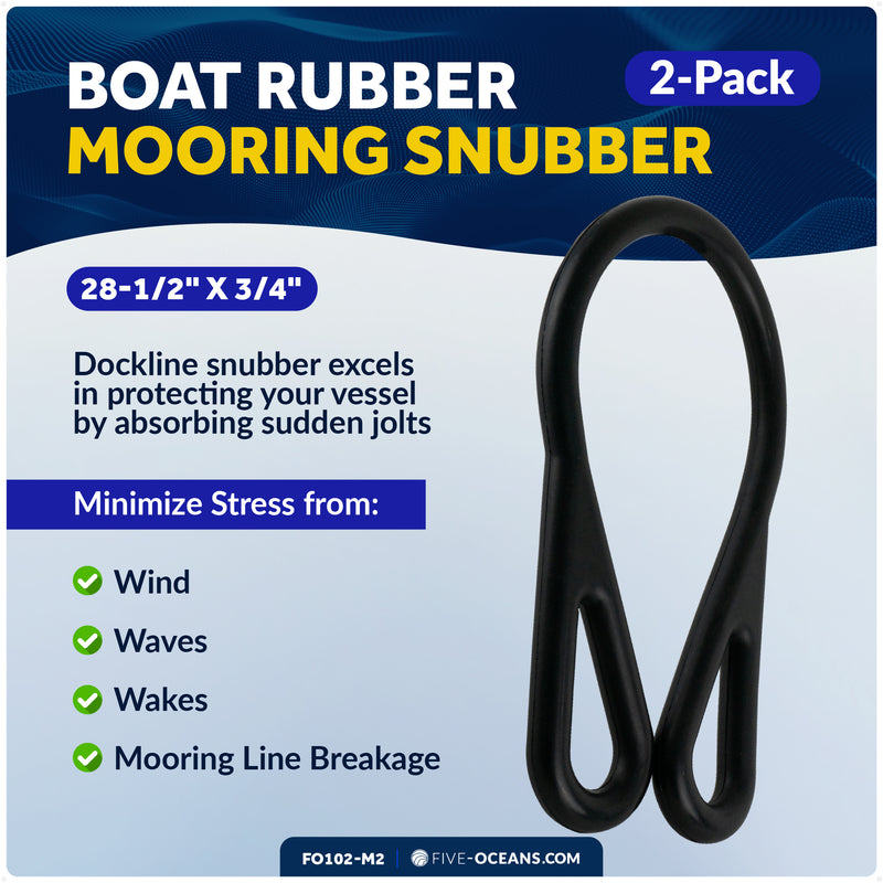 Dock Line Mooring Snubber, 3/4" Dia. 28-1/2" Length, Rubber, 2-Pack - FO102-M2 - Five Oceans