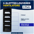5-Slotted Louvered Ventilators, 13-1/4" x  4-3/4", Black, 2-Pack - FO105-M2 - Five Oceans