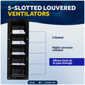 5-Slotted Louvered Ventilators, 13-1/4" x  4-3/4", Black - FO105 - Five Oceans