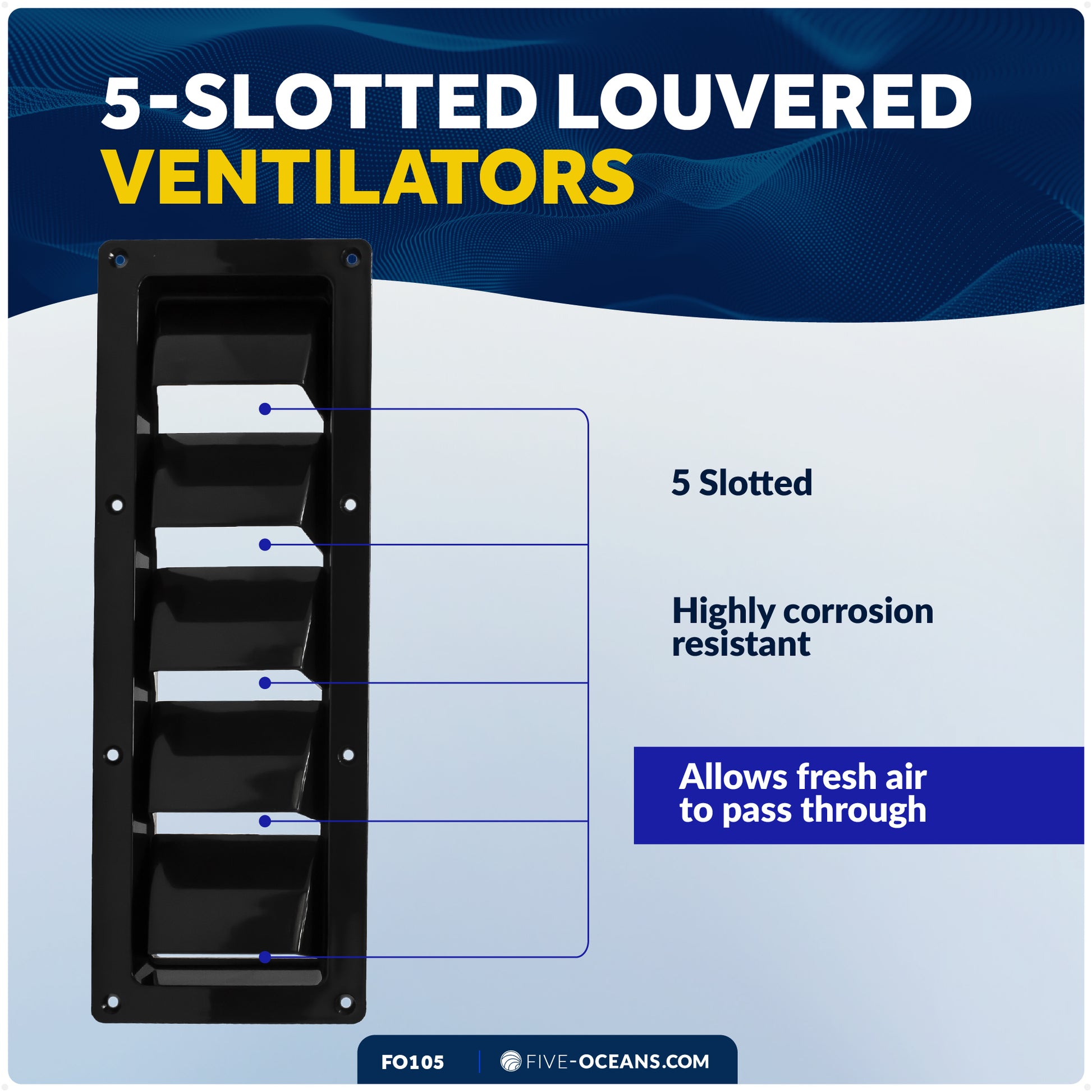 5-Slotted Louvered Ventilators, 13-1/4-Inch x  4-3/4-Inch, Black - FO105 - Five Oceans