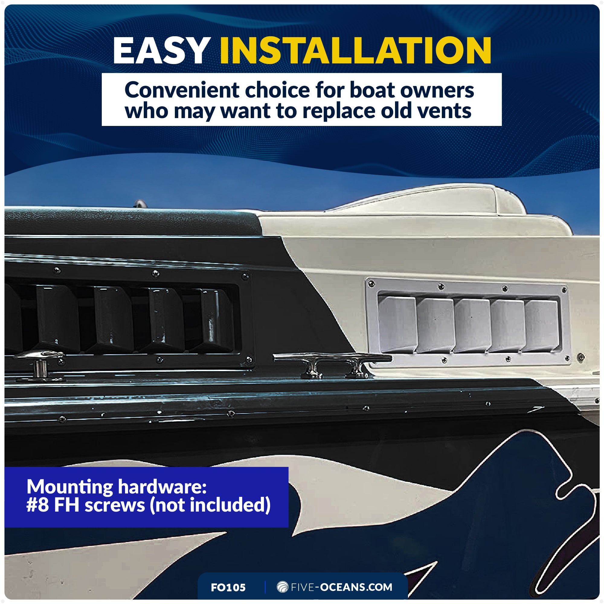 5-Slotted Louvered Ventilators, 13-1/4-Inch x  4-3/4-Inch, Black - FO105 - Five Oceans