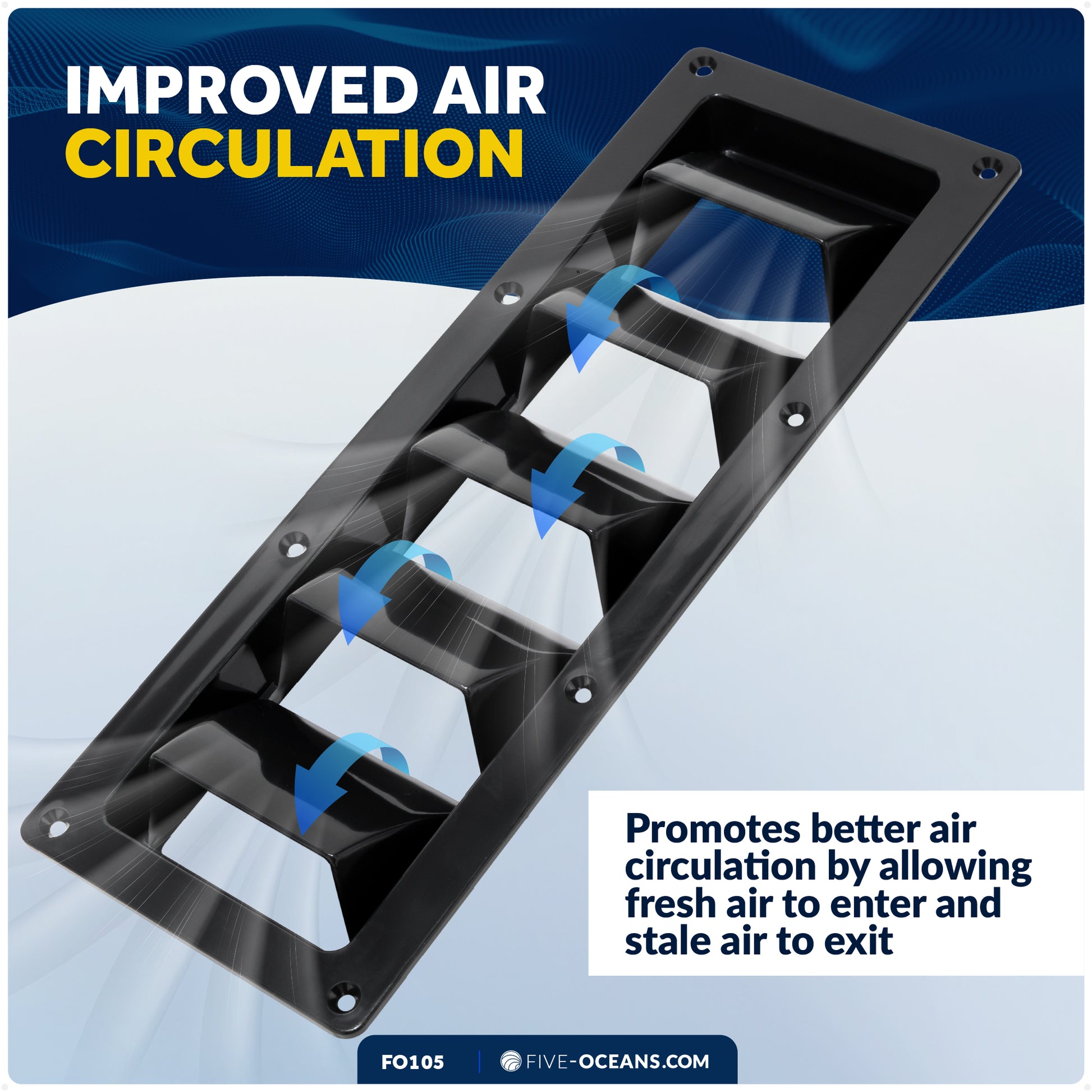 5-Slotted Louvered Ventilators, 13-1/4-Inch x  4-3/4-Inch, Black - FO105 - Five Oceans