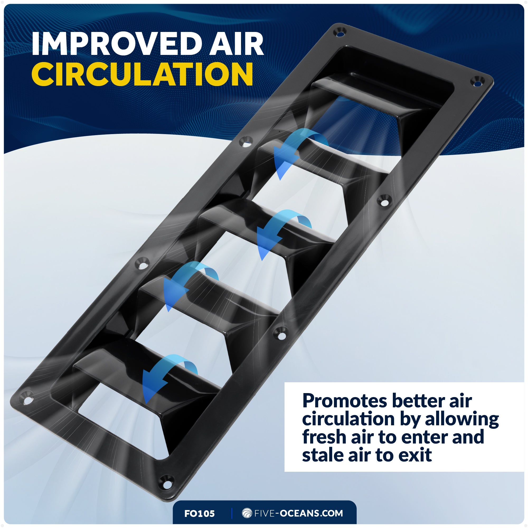 5-Slotted Louvered Ventilators, 13-1/4-Inch x  4-3/4-Inch, Black - FO105 - Five Oceans
