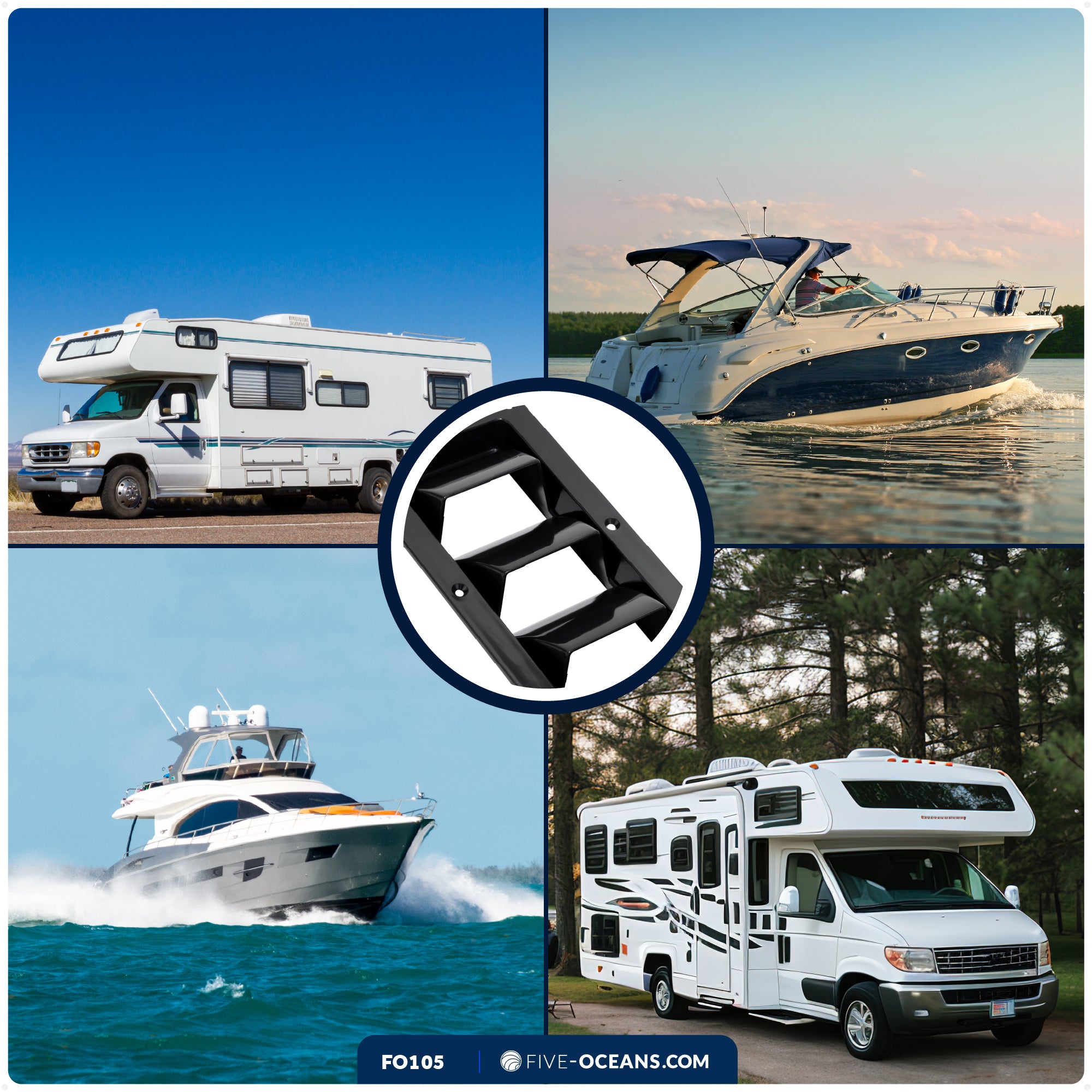 5-Slotted Louvered Ventilators, 13-1/4-Inch x  4-3/4-Inch, Black - FO105 - Five Oceans