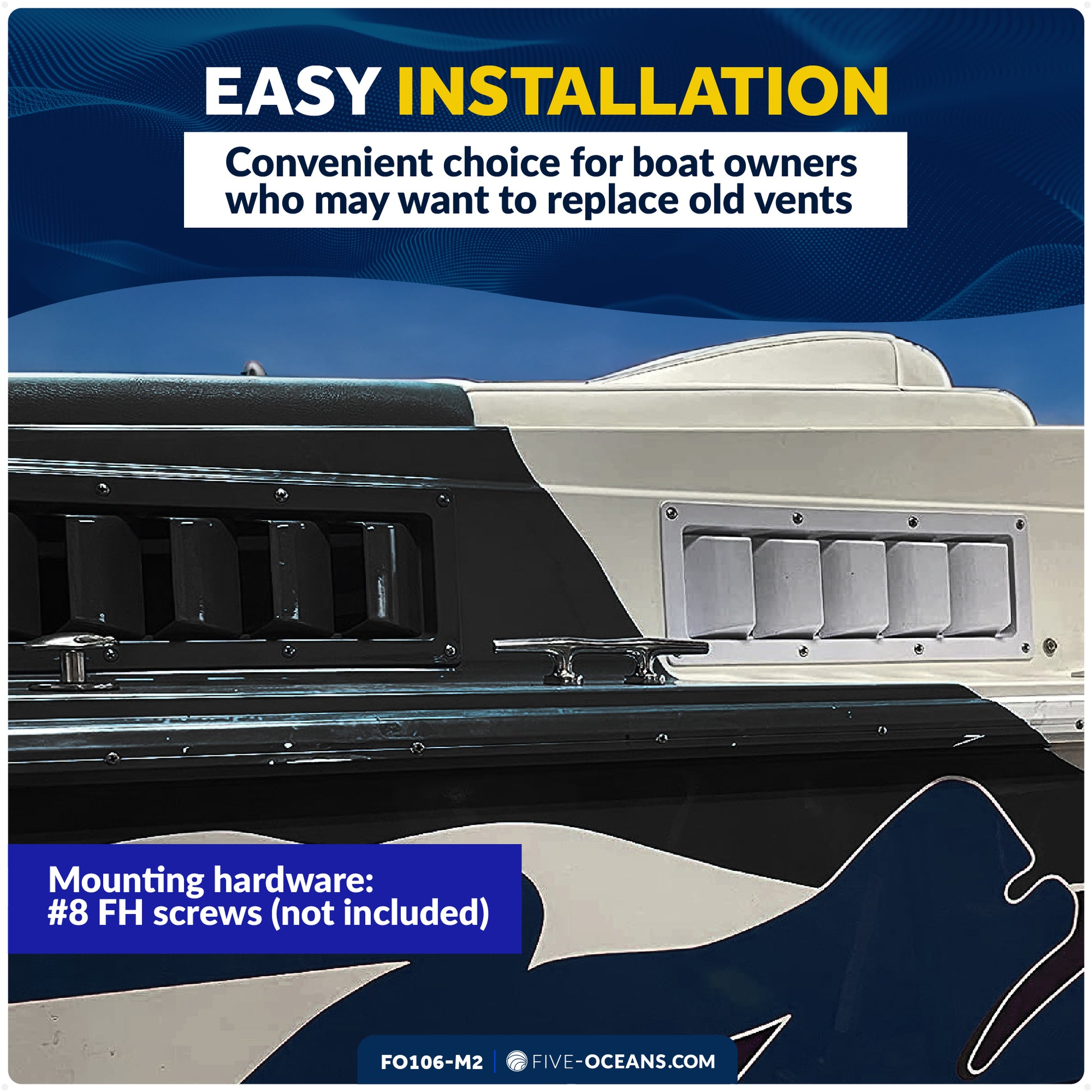 5-Slotted Louvered Ventilators, 13-1/4-Inch x  4-3/4-Inch, White, 2-Pack - FO106-M2 - Five Oceans