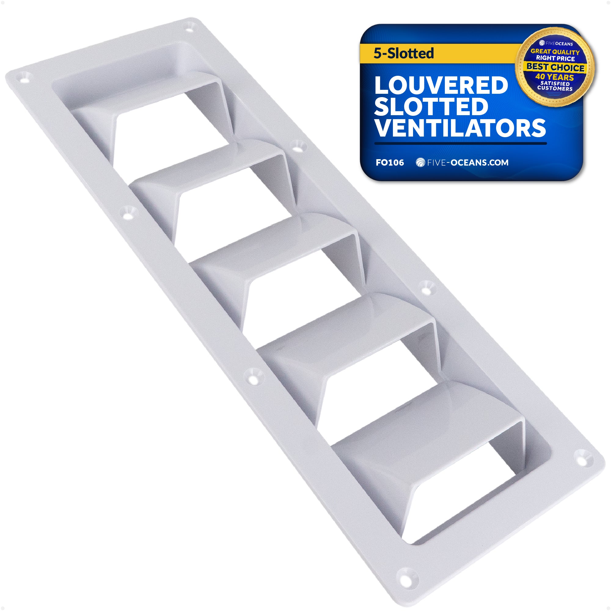 5-Slotted Louvered Ventilators, 13-1/4-Inch x  4-3/4-Inch, White - FO106