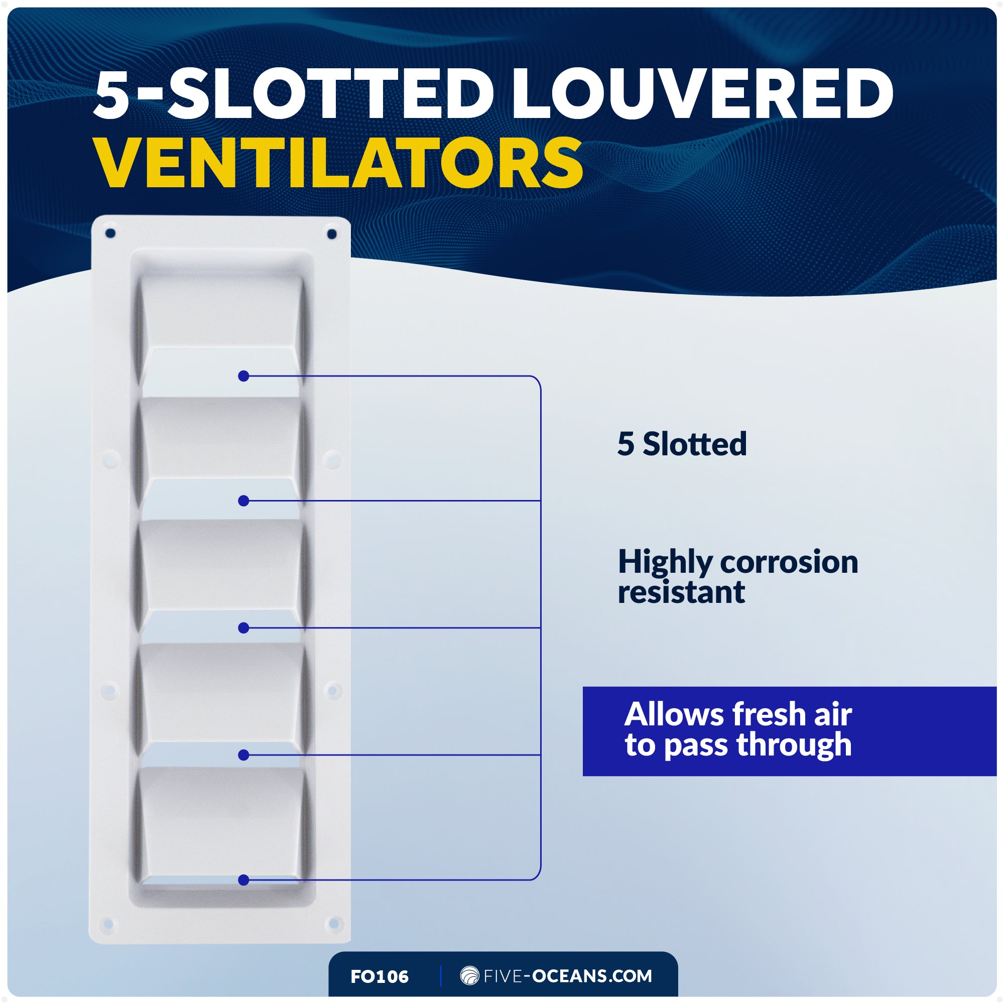 5-Slotted Louvered Ventilators, 13-1/4-Inch x  4-3/4-Inch, White - FO106