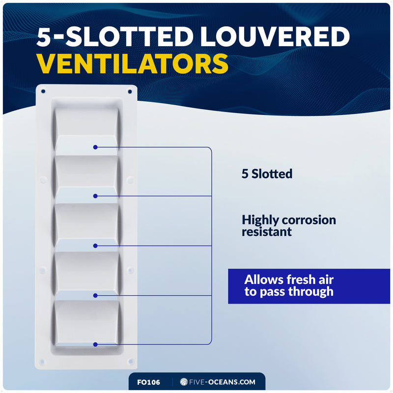 5-Slotted Louvered Ventilators, 13-1/4" x  4-3/4", White - FO106 - Five Oceans