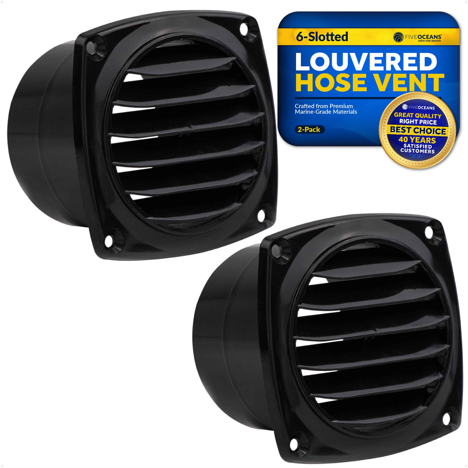6-Slotted Louvered Hose Vent, 3-inch Hose Diameter, Black, 2-Pack - FO108-M2 - Five Oceans