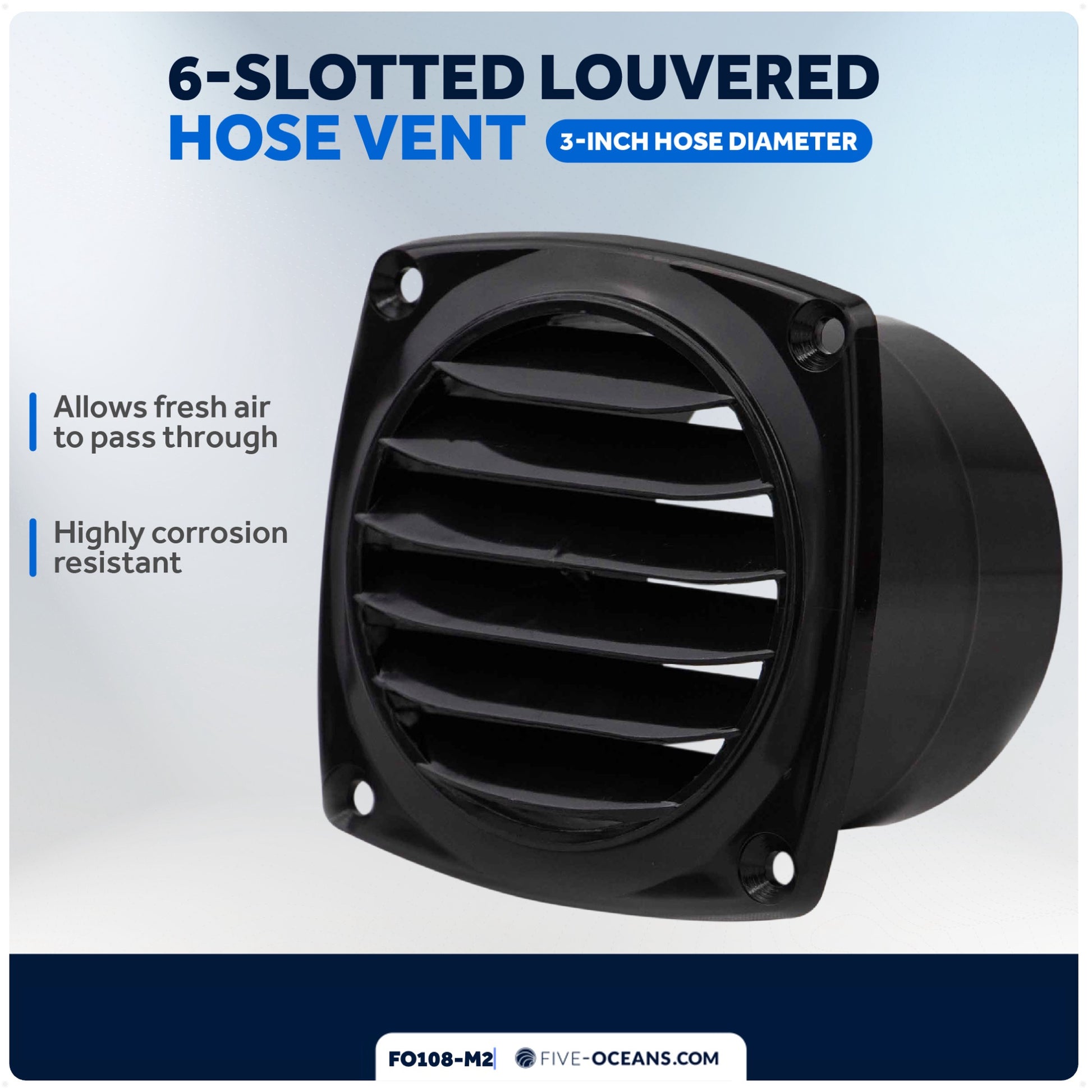 6-Slotted Louvered Hose Vent, 3-inch Hose Diameter, Black, 2-Pack - FO108-M2 - Five Oceans