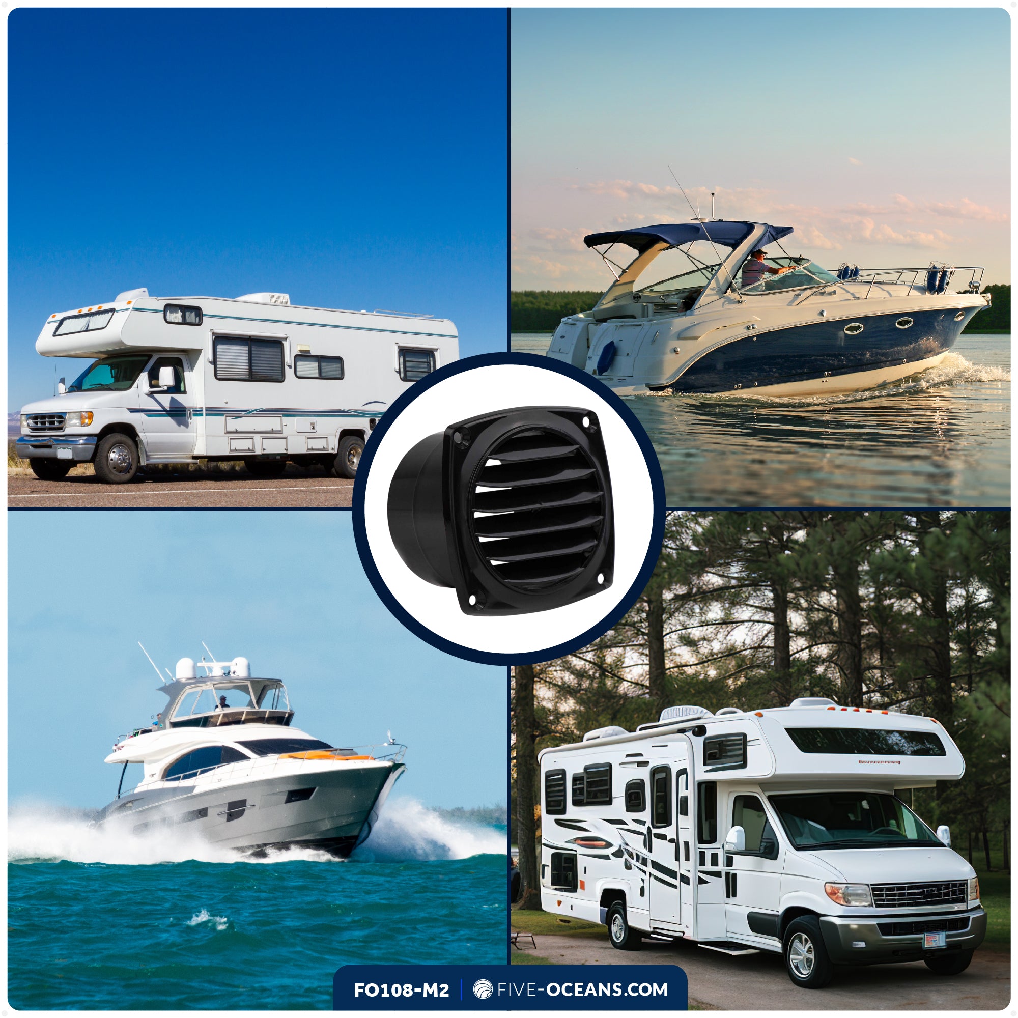 6-Slotted Louvered Hose Vent, 3-inch Hose Diameter, Black, 2-Pack - FO108-M2 - Five Oceans