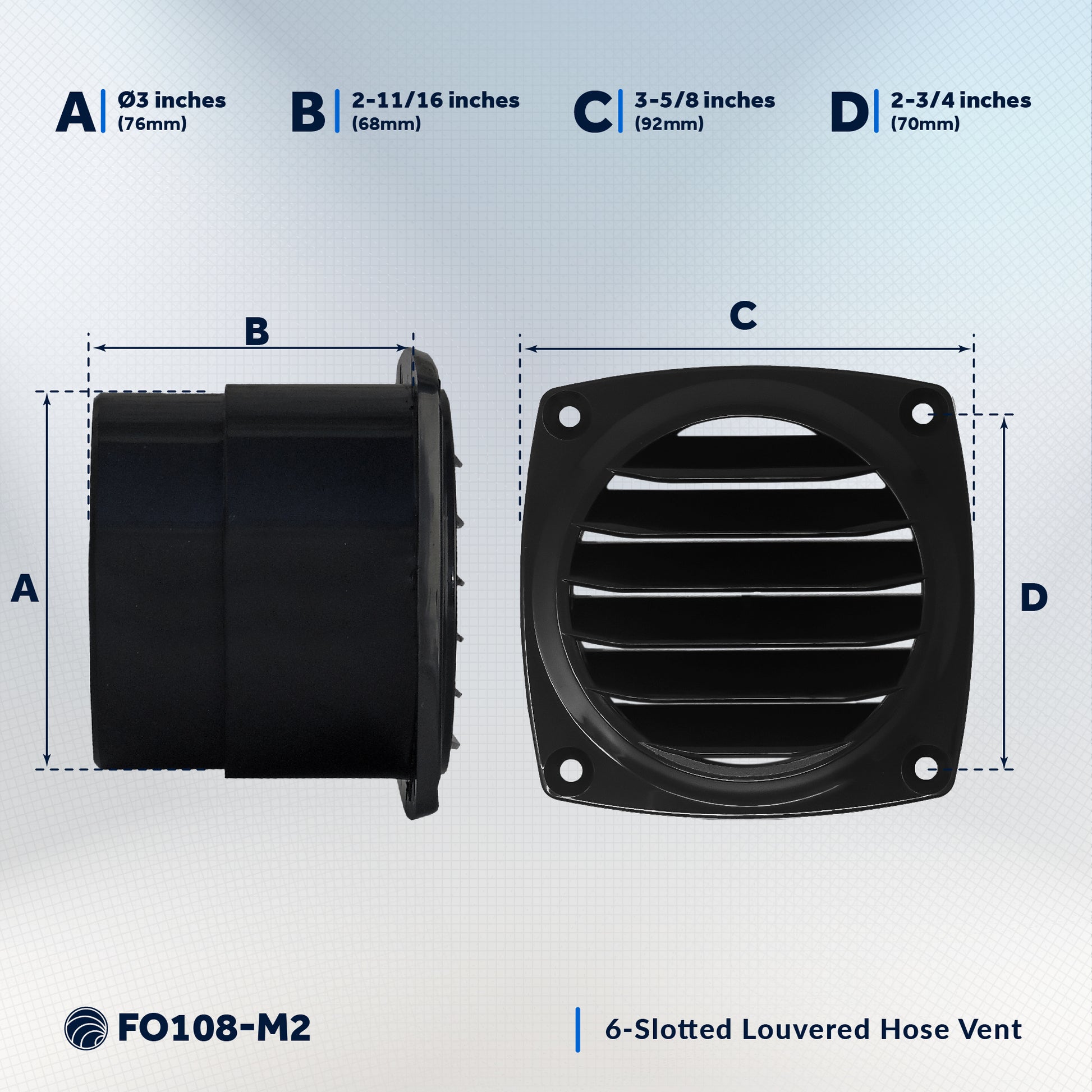 6-Slotted Louvered Hose Vent, 3-inch Hose Diameter, Black, 2-Pack - FO108-M2 - Five Oceans