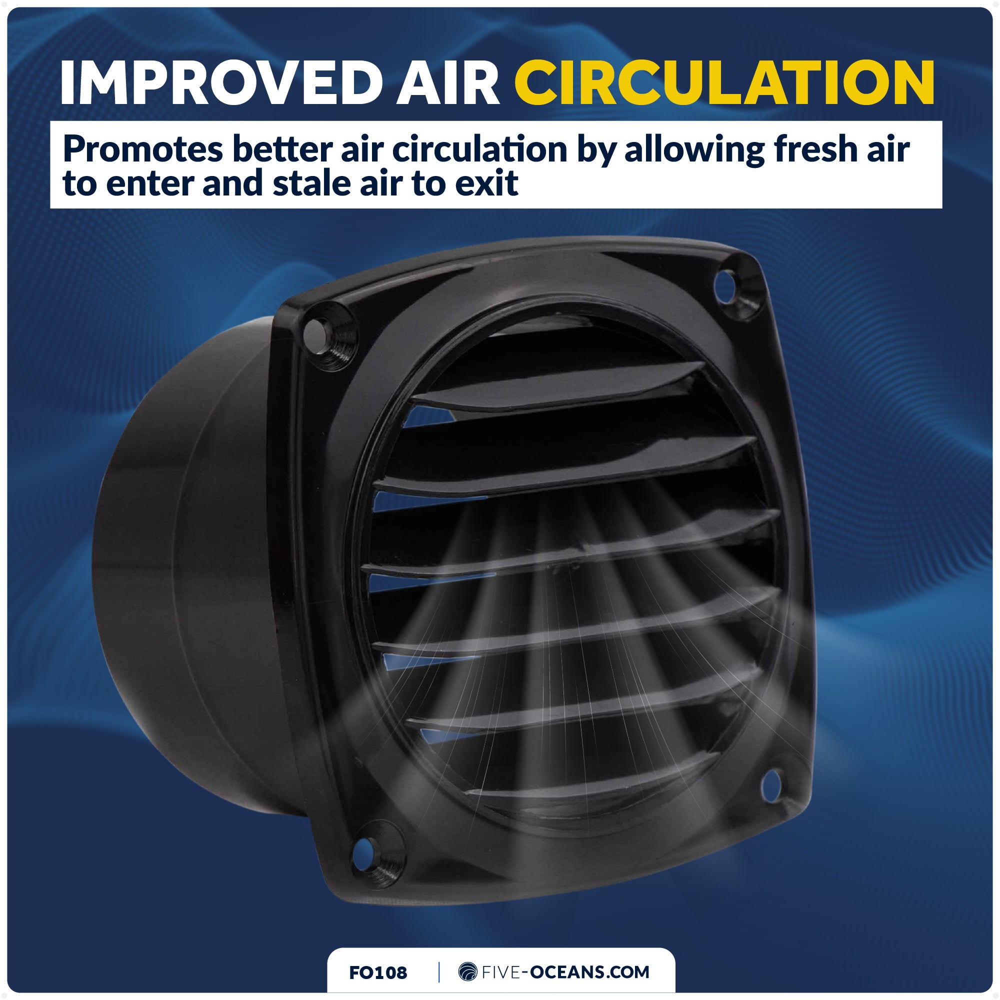 6-Slotted Louvered Hose Vent, 3-inch Hose Diameter, Black - FO108 - Five Oceans