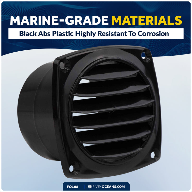 6-Slotted Louvered Hose Vent, 3" Hose Diameter, Black - FO108 - Five Oceans