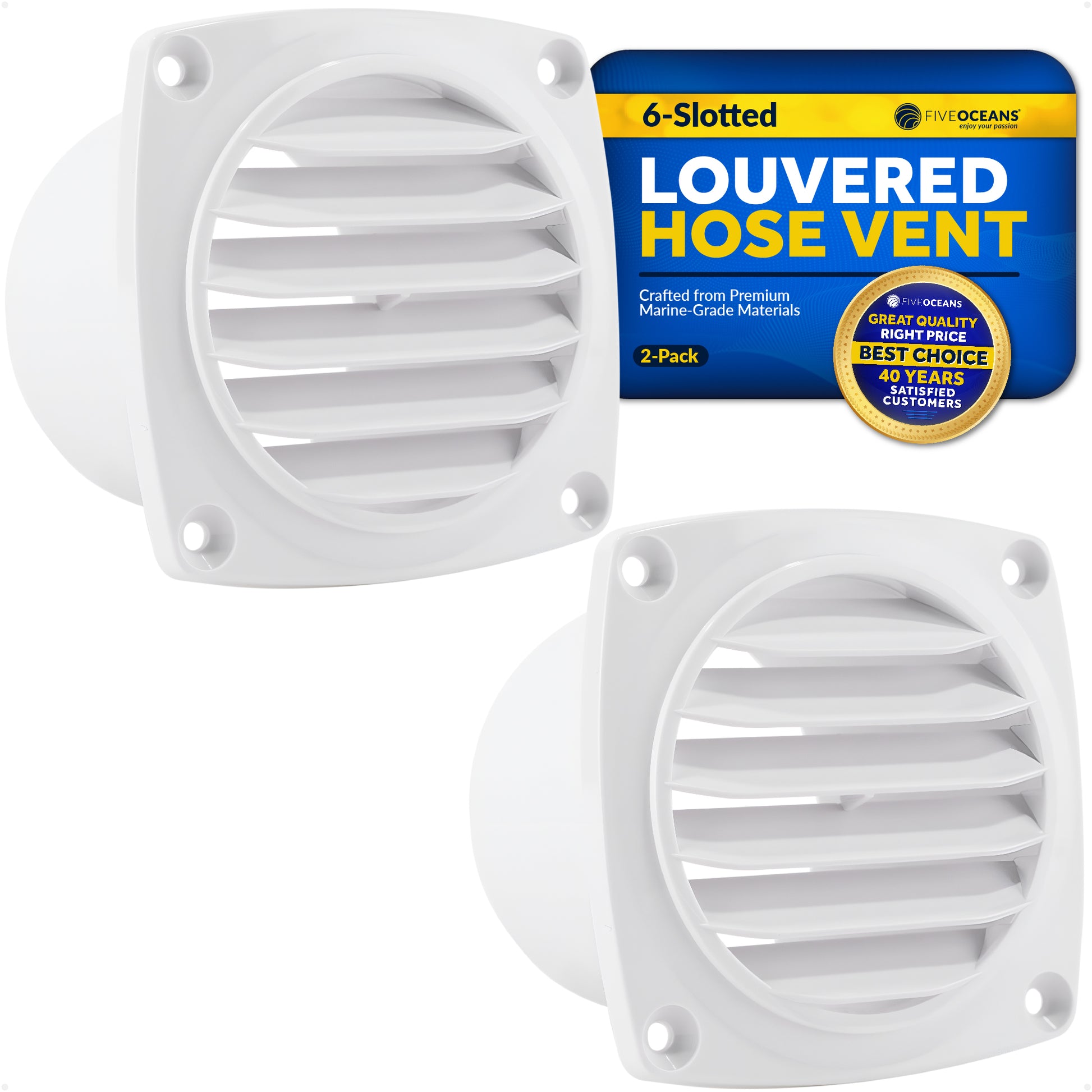 6-Slotted Louvered Hose Vent, 3-inch Hose Diameter, White, 2-Pack - FO109-M2 - Five Oceans