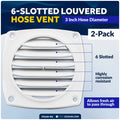 6-Slotted Louvered Hose Vent, 3" Hose Diameter, White, 2-Pack