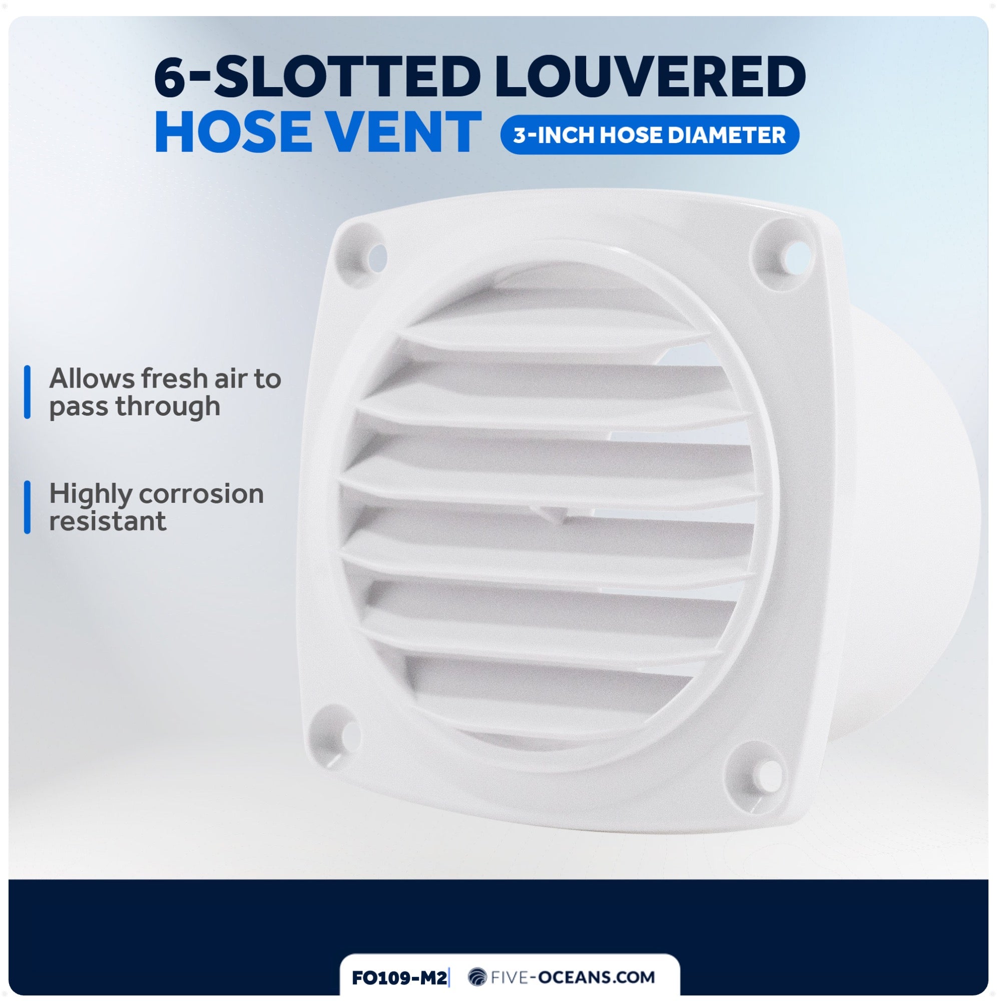 6-Slotted Louvered Hose Vent, 3-inch Hose Diameter, White, 2-Pack - FO109-M2 - Five Oceans