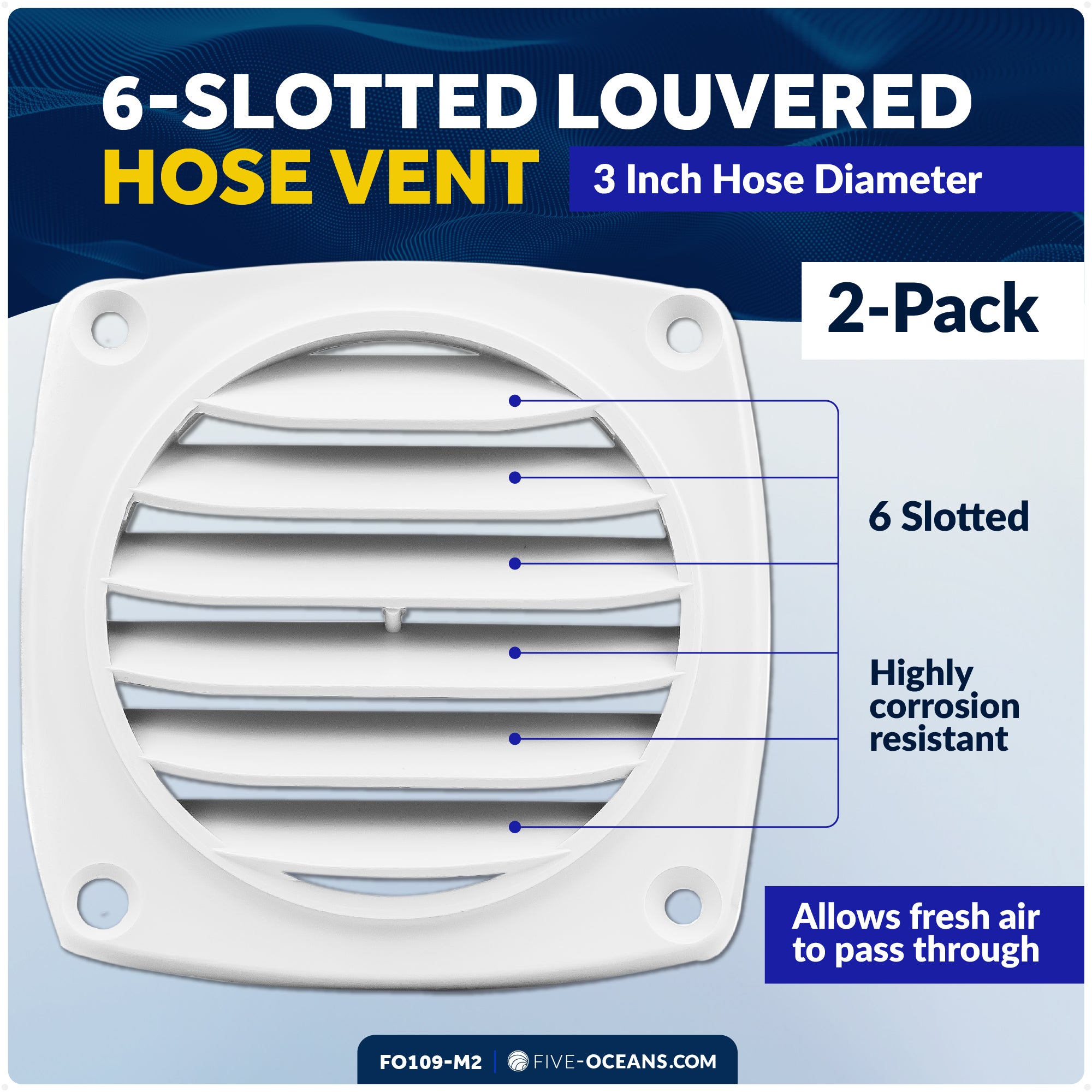 6-Slotted Louvered Hose Vent, 3-inch Hose Diameter, White, 2-Pack - FO109-M2
