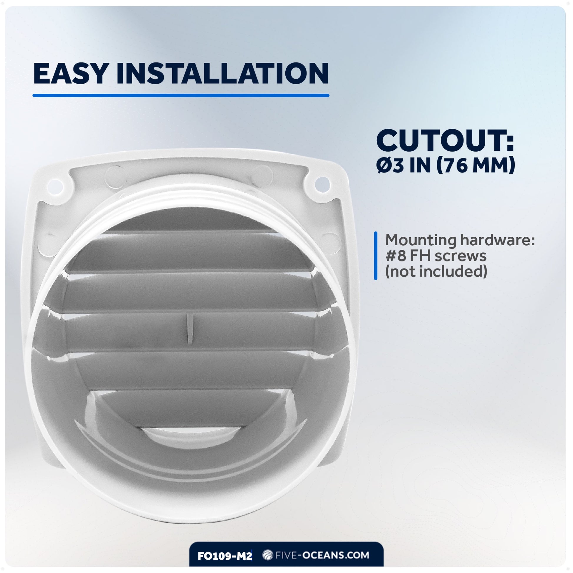 6-Slotted Louvered Hose Vent, 3-inch Hose Diameter, White, 2-Pack - FO109-M2 - Five Oceans
