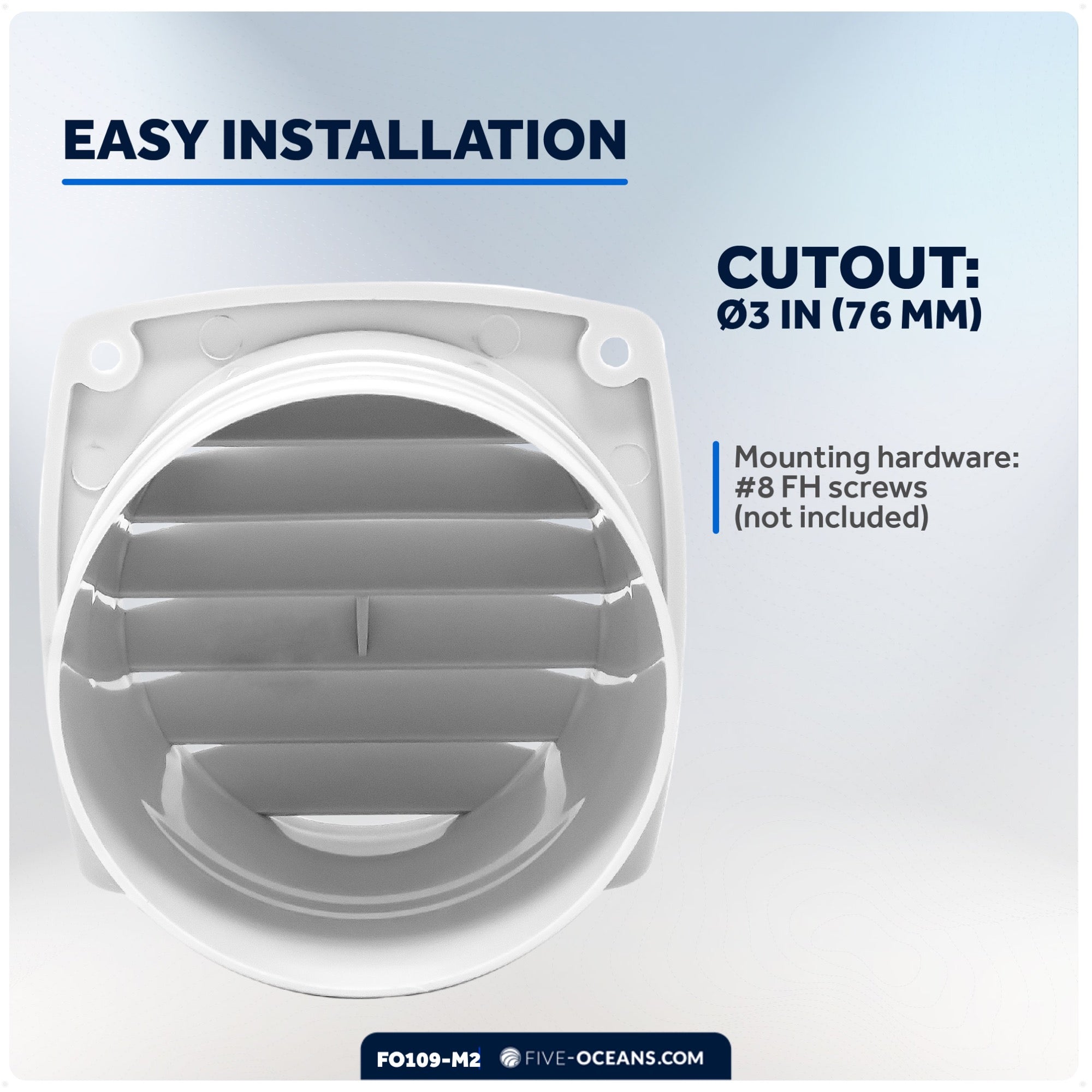 6-Slotted Louvered Hose Vent, 3-inch Hose Diameter, White, 2-Pack - FO109-M2 - Five Oceans