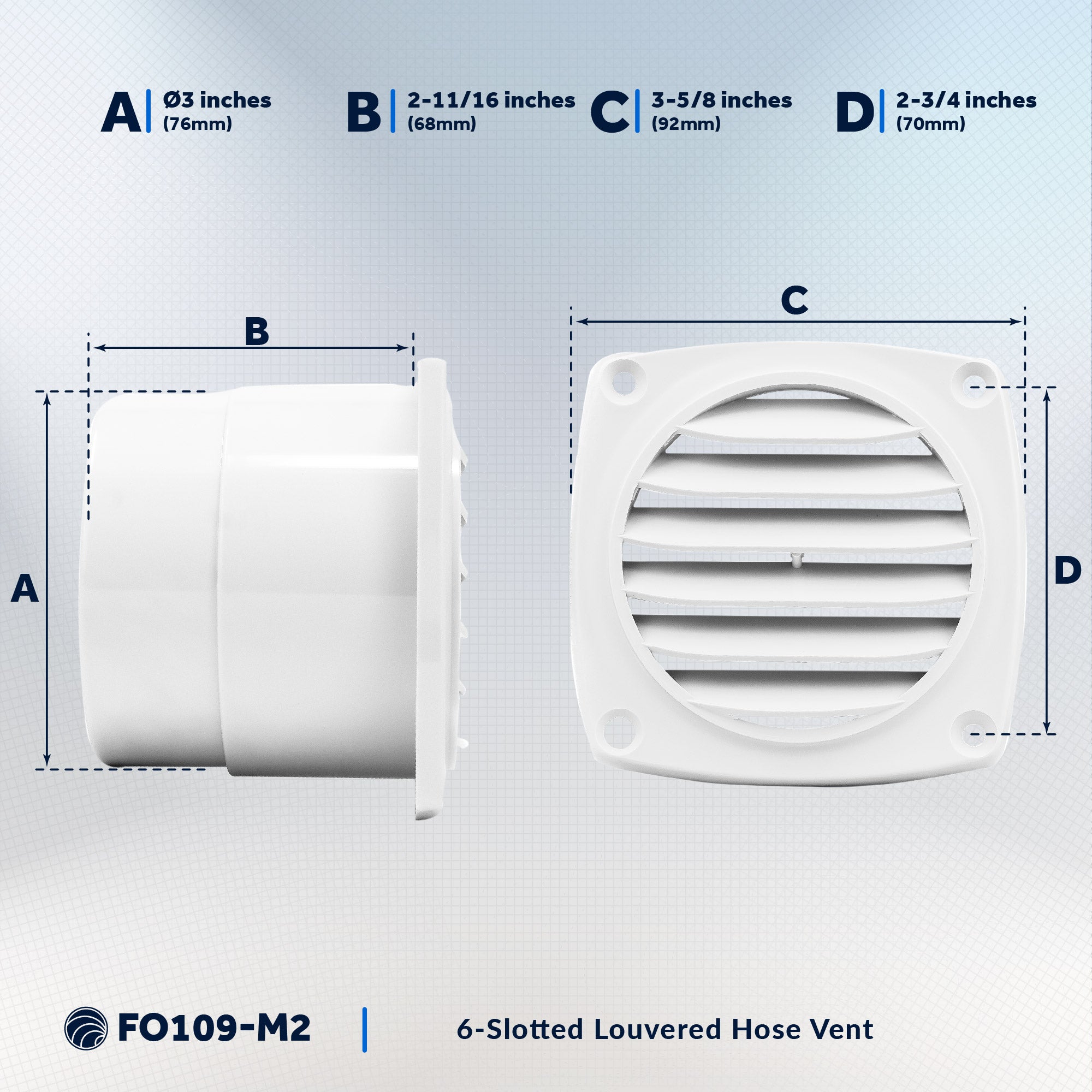 6-Slotted Louvered Hose Vent, 3-inch Hose Diameter, White, 2-Pack - FO109-M2 - Five Oceans