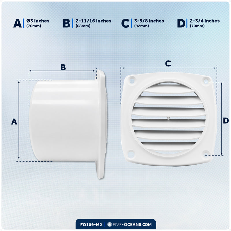 6-Slotted Louvered Hose Vent, 3" Hose Diameter, White, 2-Pack