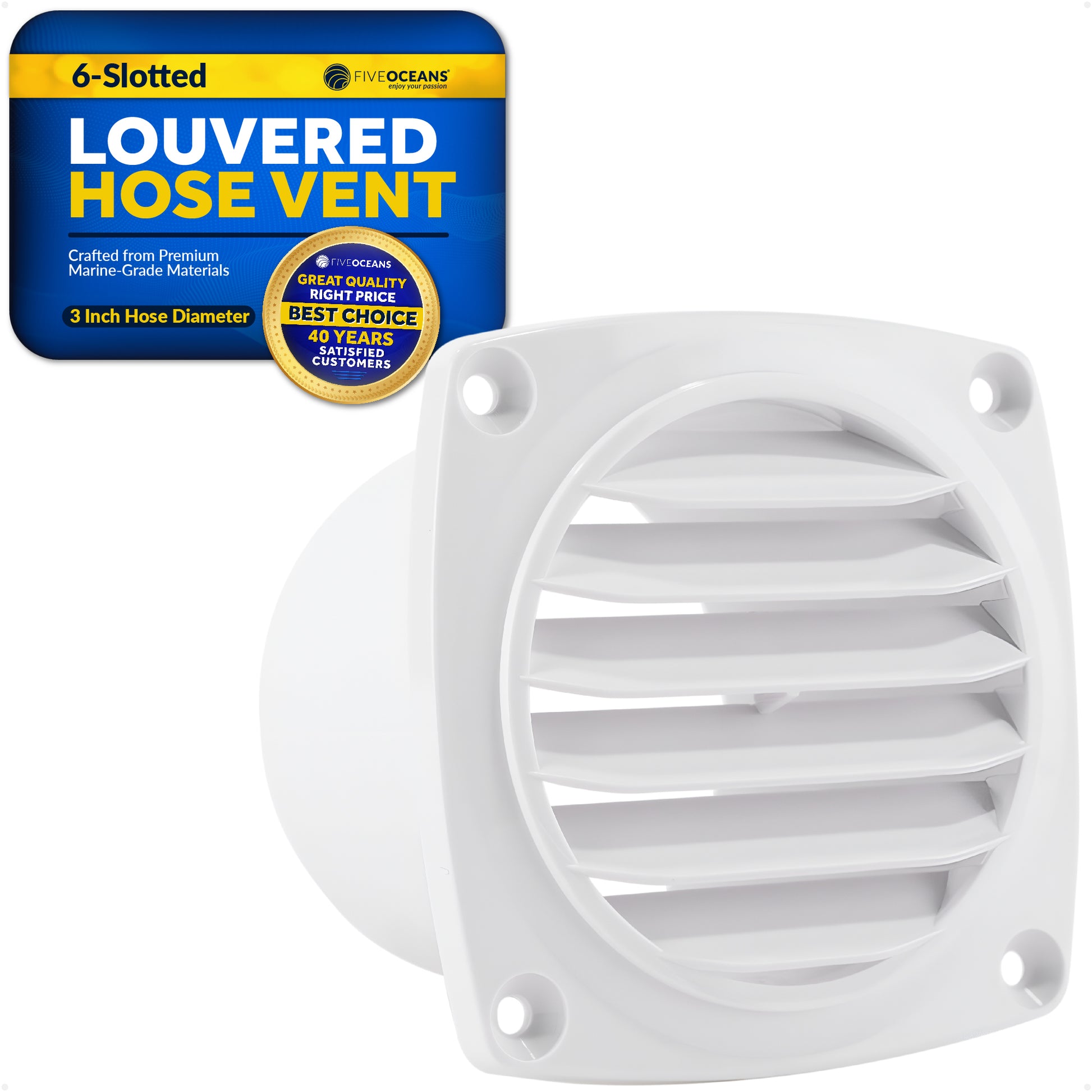 6-Slotted Louvered Hose Vent, 3-inch Hose Diameter, White - FO109 - Five Oceans