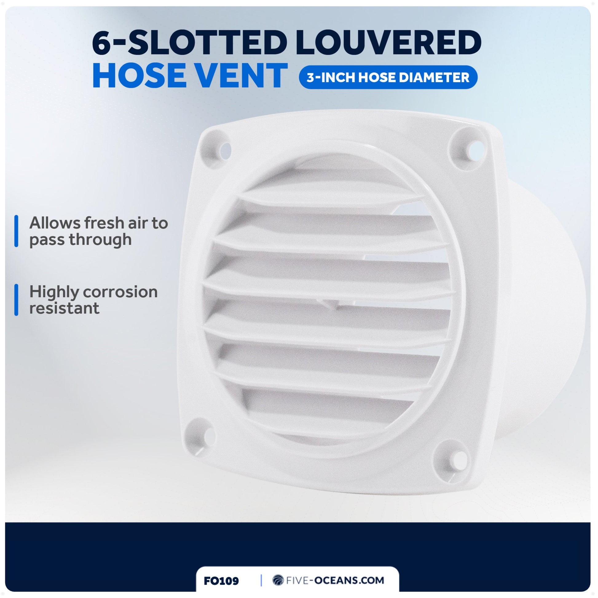 6-Slotted Louvered Hose Vent, 3-inch Hose Diameter, White - FO109 - Five Oceans