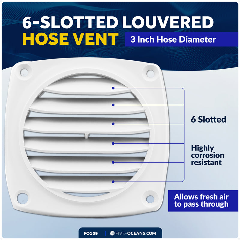 6-Slotted Louvered Hose Vent, 3" Hose Diameter, White - FO109 - Five Oceans