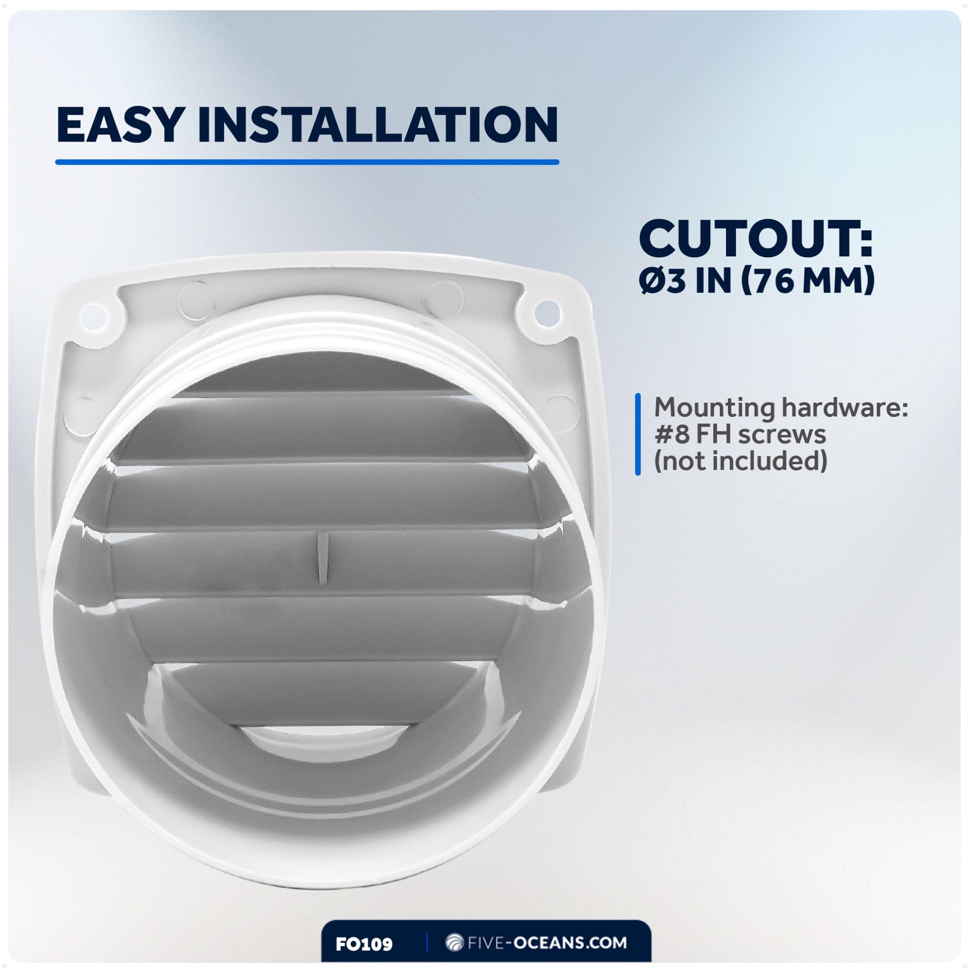 6-Slotted Louvered Hose Vent, 3-inch Hose Diameter, White - FO109 - Five Oceans
