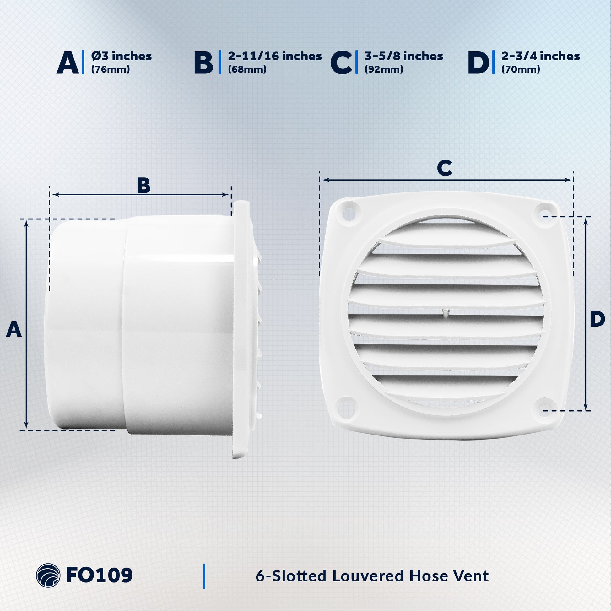 6-Slotted Louvered Hose Vent, 3-inch Hose Diameter, White - FO109 - Five Oceans