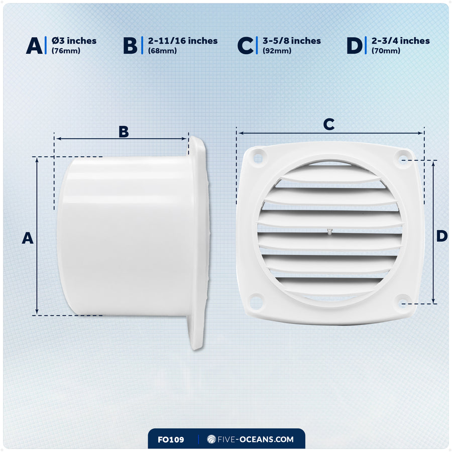 6-Slotted Louvered Hose Vent, 3" Hose Diameter, White - Five Oceans
