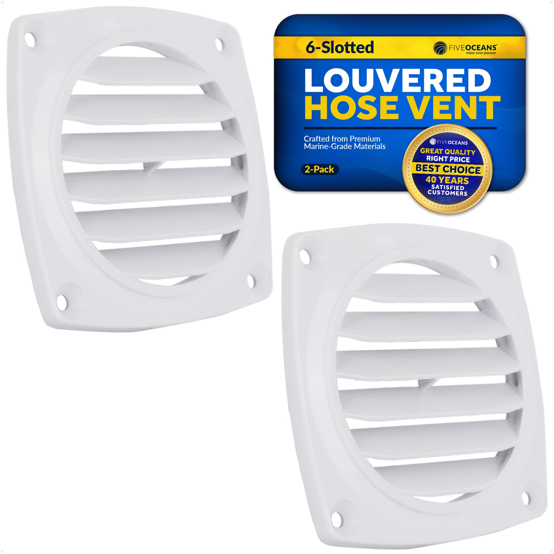 6-Slotted Louvered Flush Hose Ventilators, 3-Inch, White, 2-Pack - FO110-M2 - Five Oceans