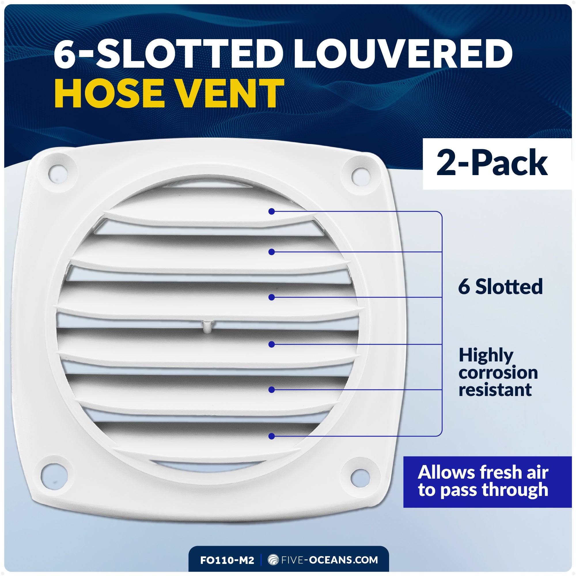 6-Slotted Louvered Flush Hose Ventilators, 3-Inch, White, 2-Pack - FO110-M2