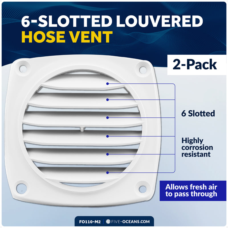 6-Slotted Louvered Flush Hose Ventilators, 3" Hose Diameter, White, 2-Pack - FO110-M2 - Five Oceans