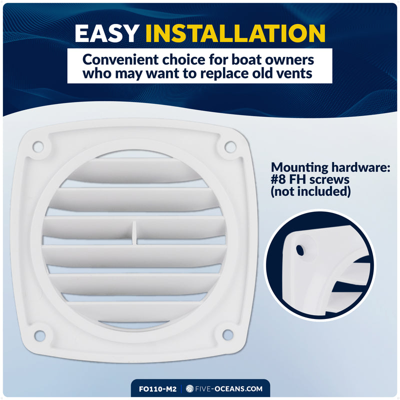 6-Slotted Louvered Flush Hose Ventilators, 3" Hose Diameter, White, 2-Pack - FO110-M2 - Five Oceans