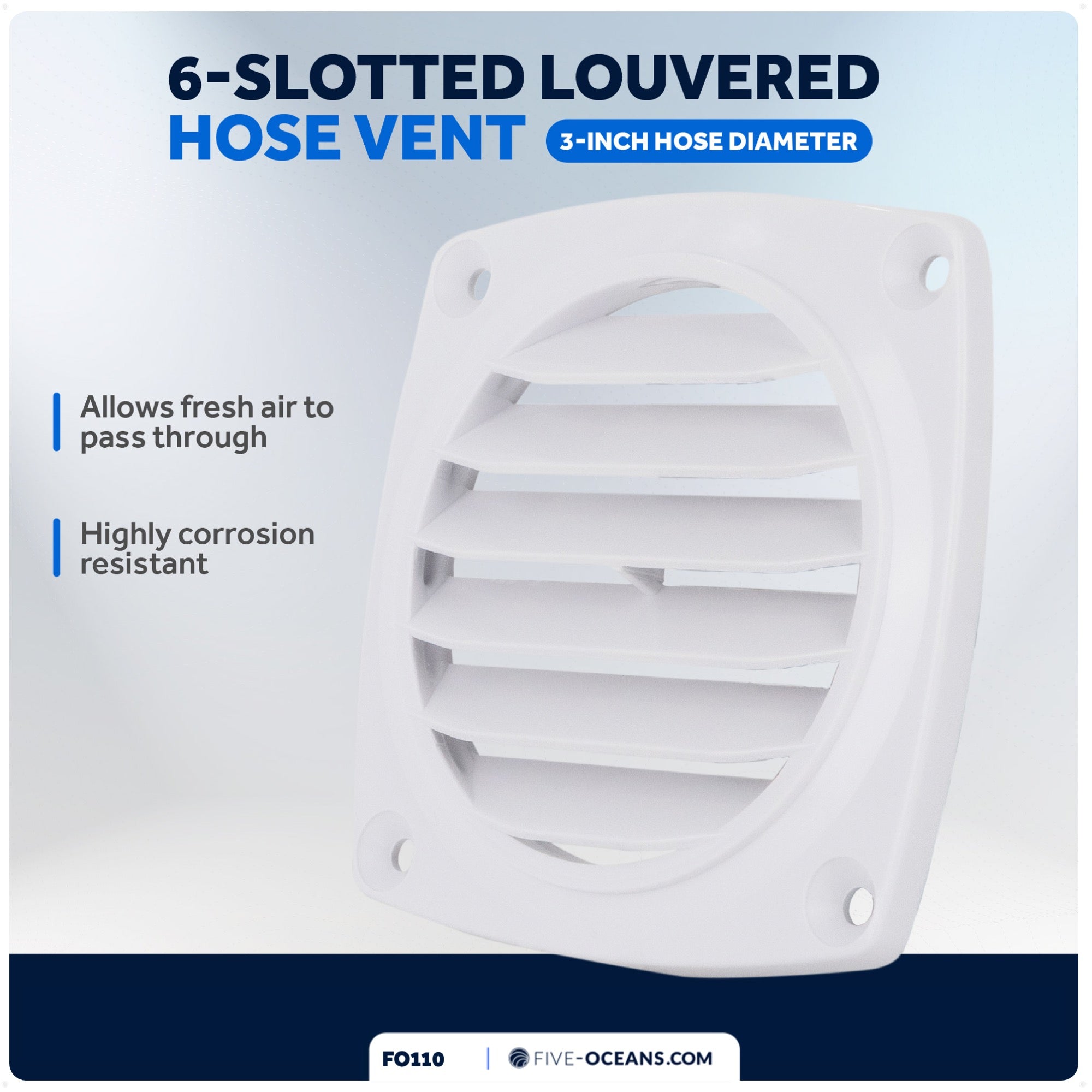 6-Slotted Louvered Flush Hose Ventilators, 3-Inch, White - FO110 - Five Oceans