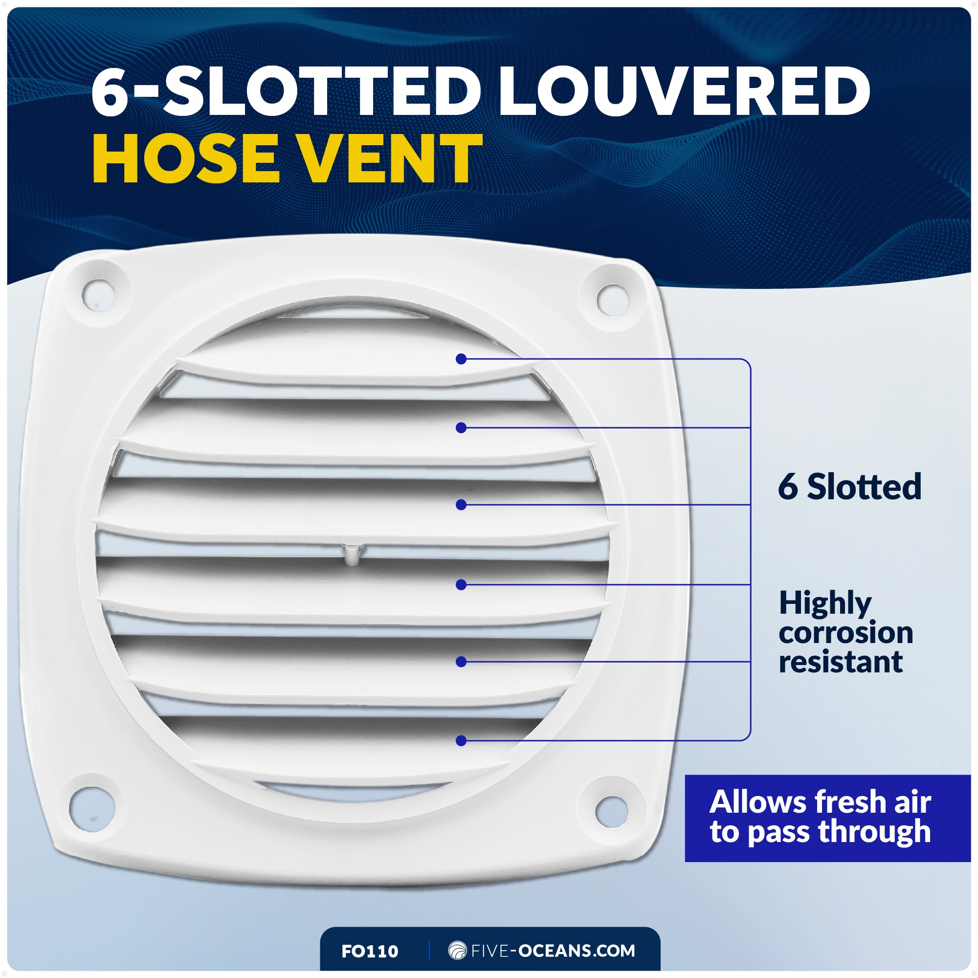 6-Slotted Louvered Flush Hose Ventilators, 3" Hose Diameter, White - FO110 - Five Oceans