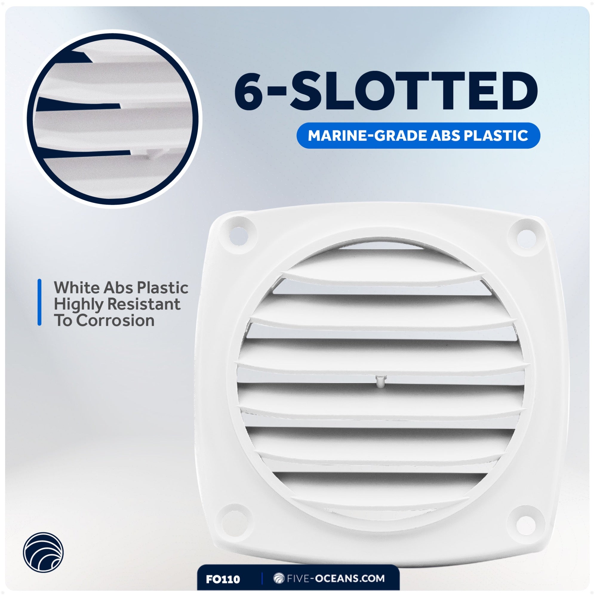 6-Slotted Louvered Flush Hose Ventilators, 3-Inch, White - FO110 - Five Oceans
