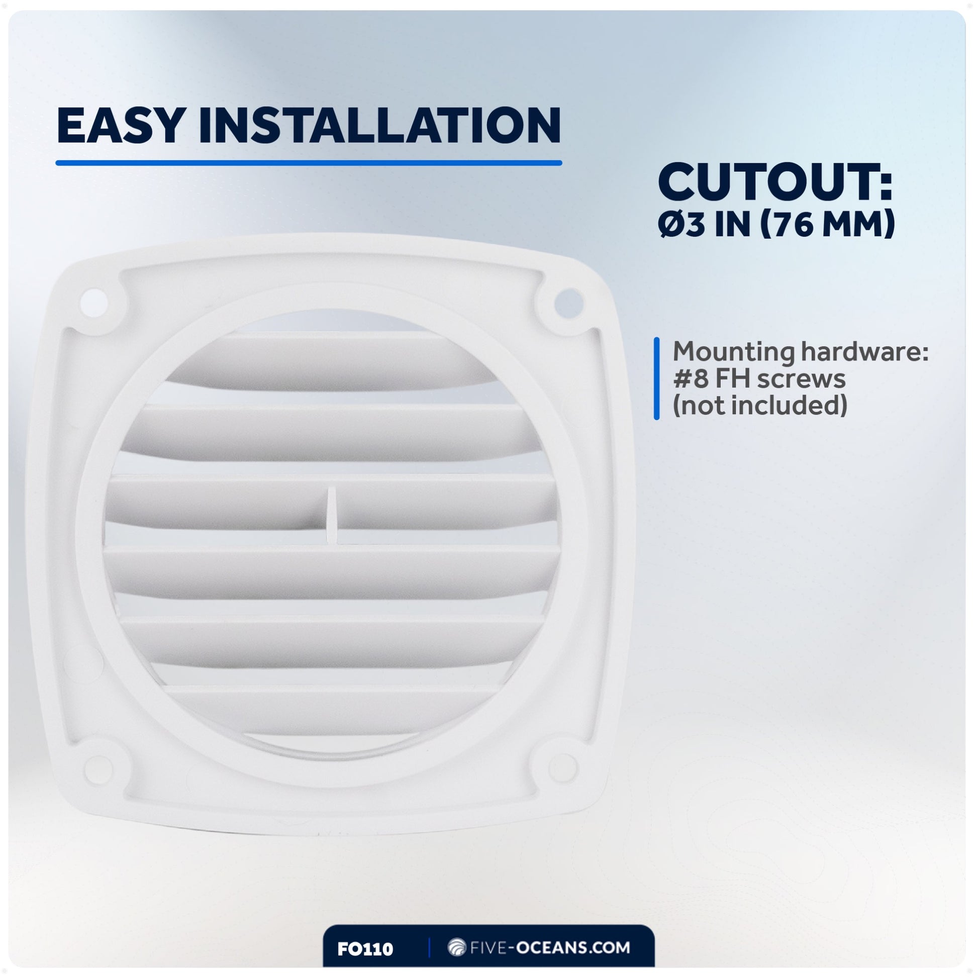 6-Slotted Louvered Flush Hose Ventilators, 3-Inch, White - FO110 - Five Oceans