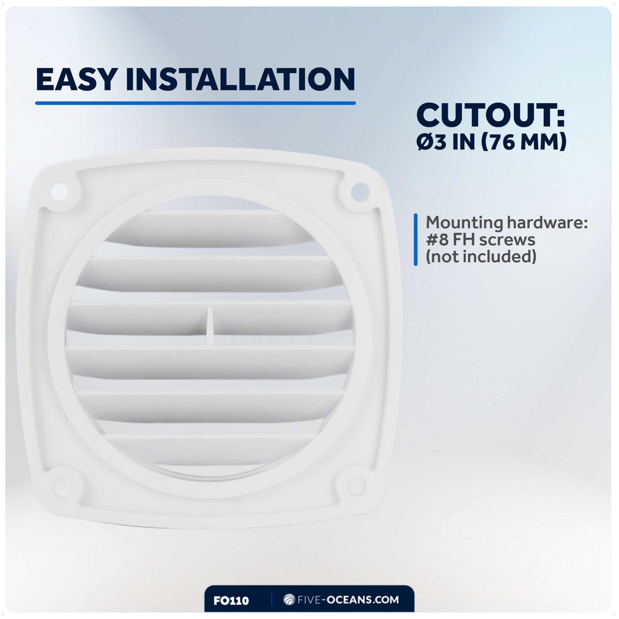 6-Slotted Louvered Flush Hose Ventilators, 3-Inch, White - FO110 - Five Oceans