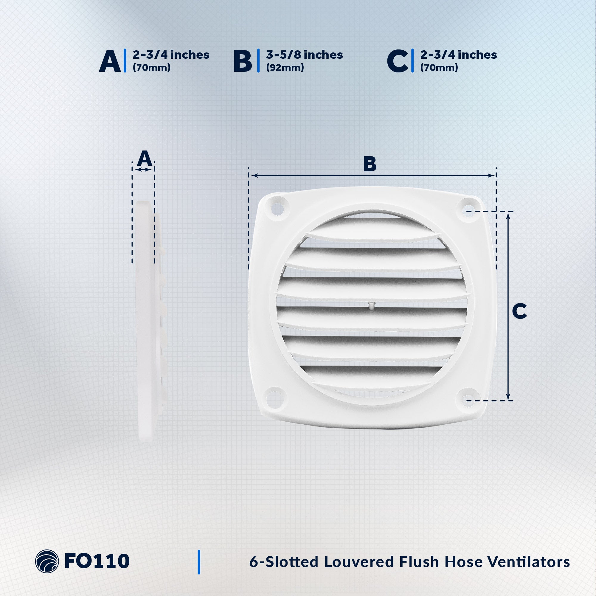 6-Slotted Louvered Flush Hose Ventilators, 3-Inch, White - FO110 - Five Oceans
