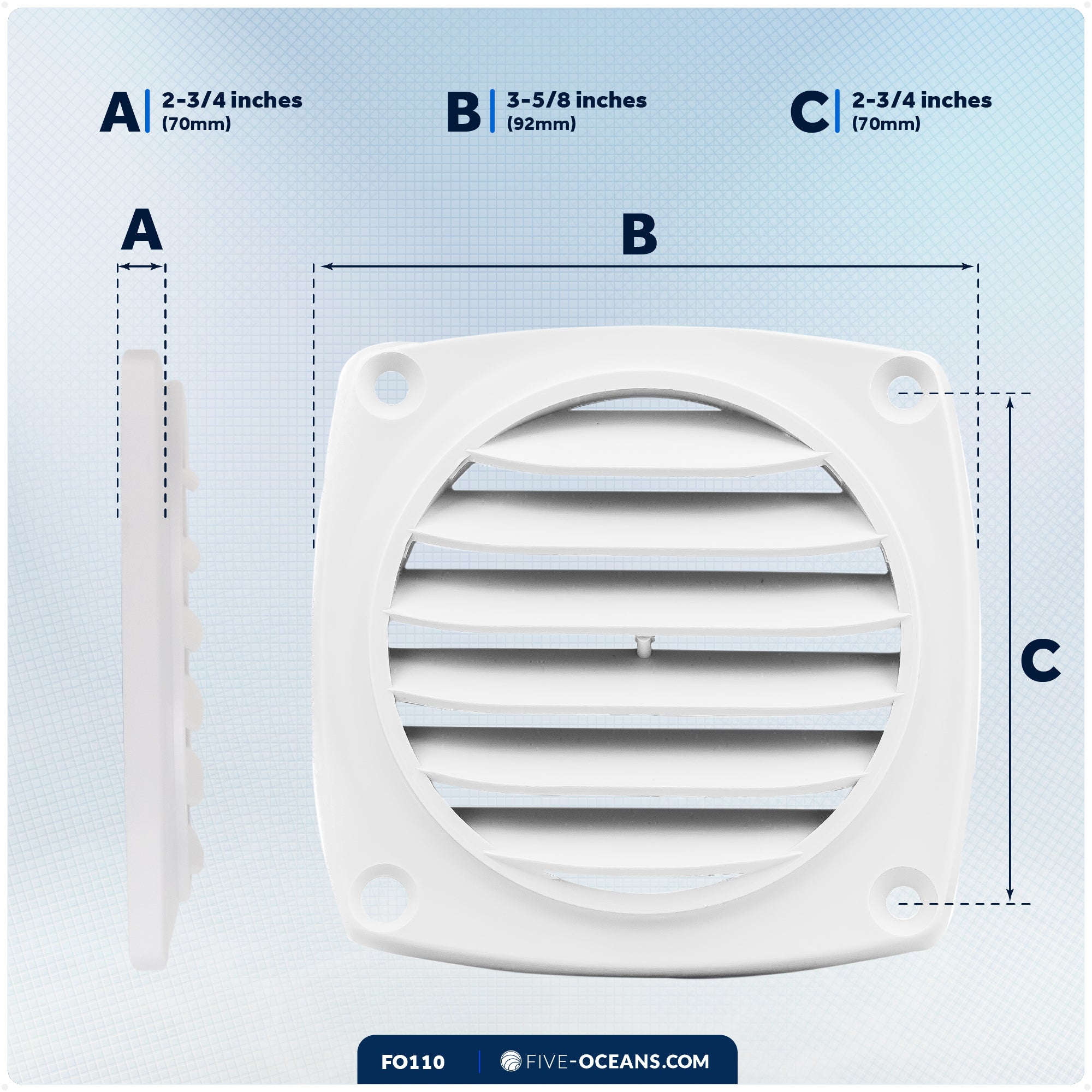6-Slotted Louvered Flush Hose Ventilators, 3-Inch, White - FO110