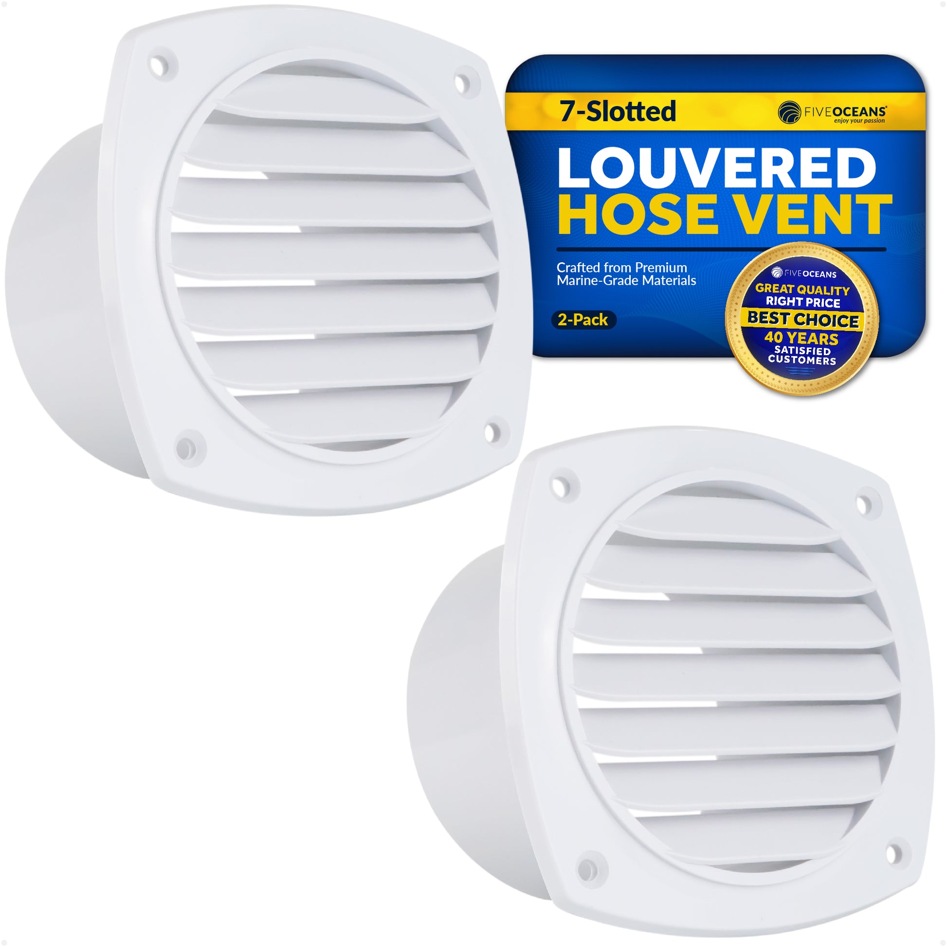 Louvered Flush Hose Ventilation 7 slots, 4" Cutout, White 2-Pack - FO111-M2 - Five Oceans